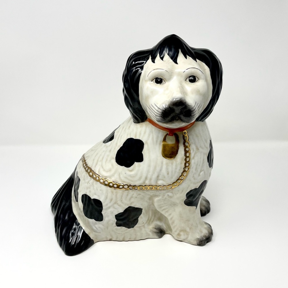 White and Black Spaniel | Ceramic Handpainted Dog